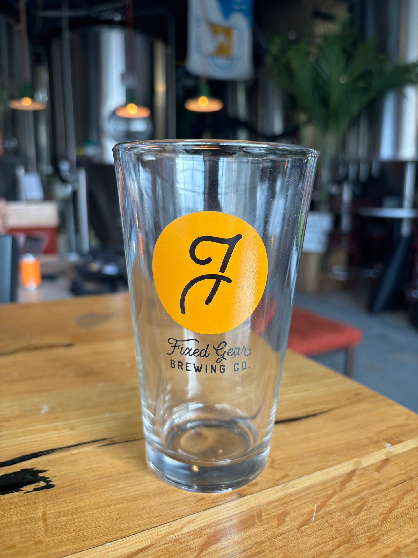 20oz Pint Glass Fixed Gear Logo w/ writing