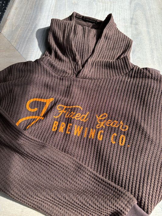 Brown Long Sleeve Waffle Knit Hoodie